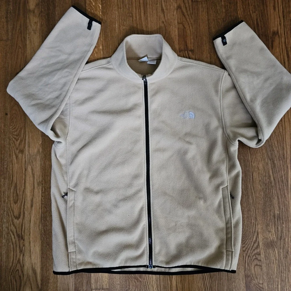The North Face Fleece Full Zip Up Mock Neck Tan Jacket Mens Size 2XL XXL